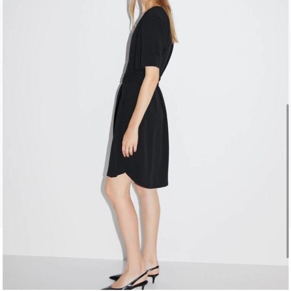 Zara Black Textured Dress with Belt Size Large - Picture 3 of 7
